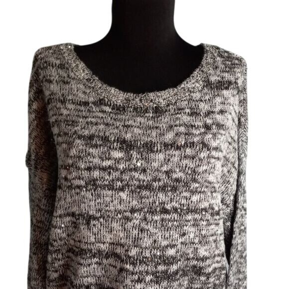 Rock & Republic Size XL Womens Sweater Black White Knit Sequins Hi-Lo Hemline - Picture 2 of 10